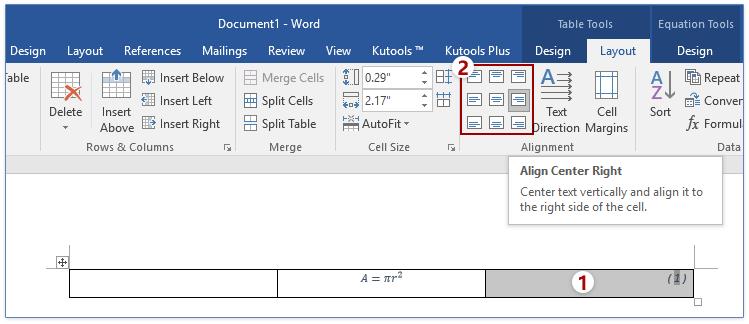 Chèn và căn lề ký hiệu ngay bên phải công thức toán bằng phím TABLE